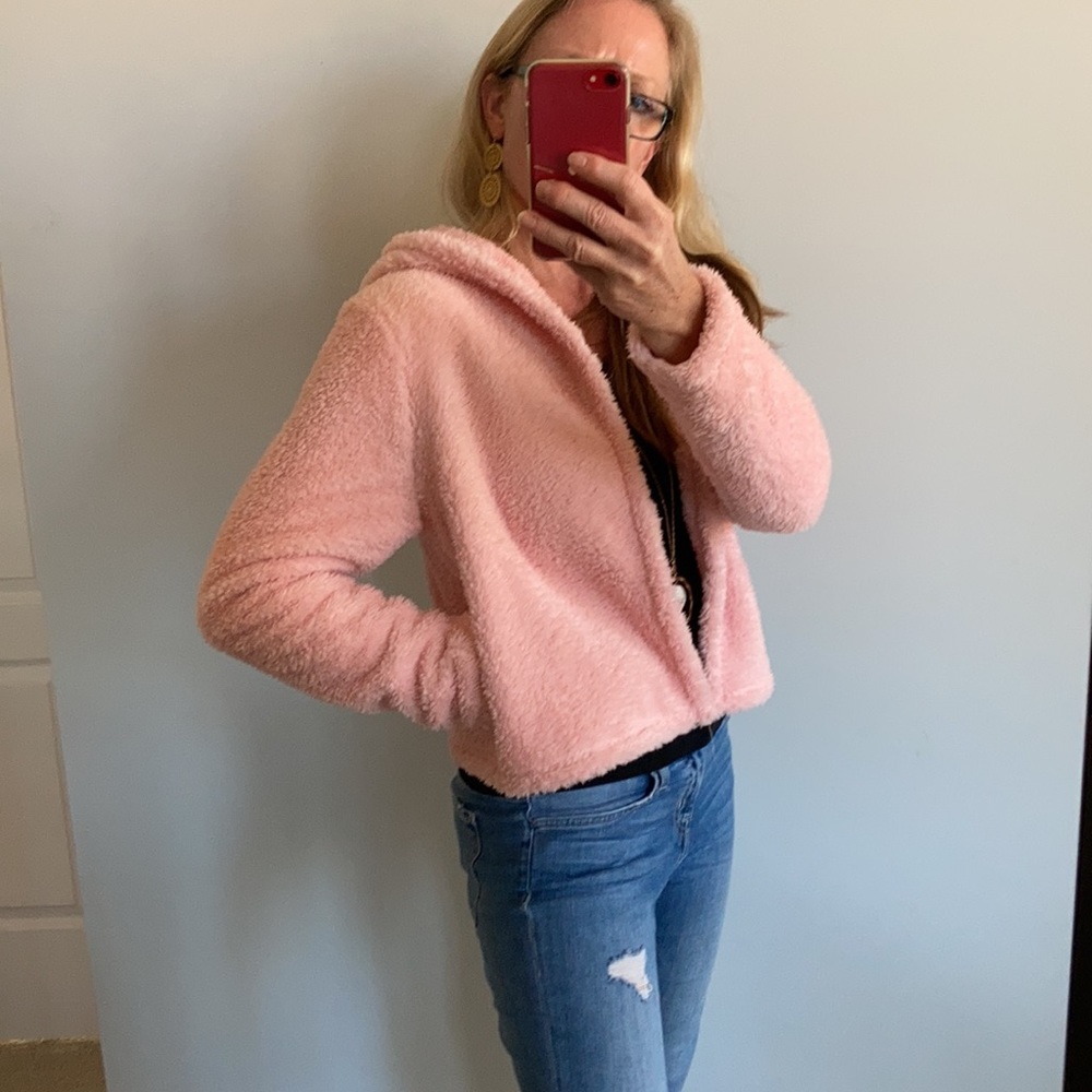 Soft, Fuzzy Pink Open Hooded Jacket - Picture 6 of 9
